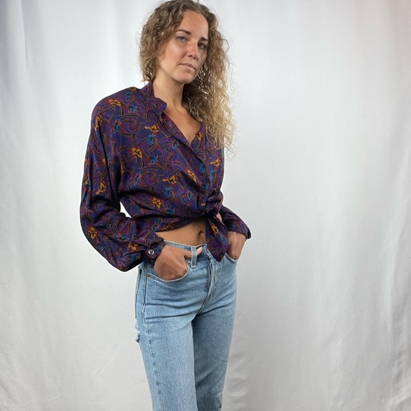 Dior Tops - Vintage Christian Dior 80's Pattern Button Up in Purple Multi Size 8